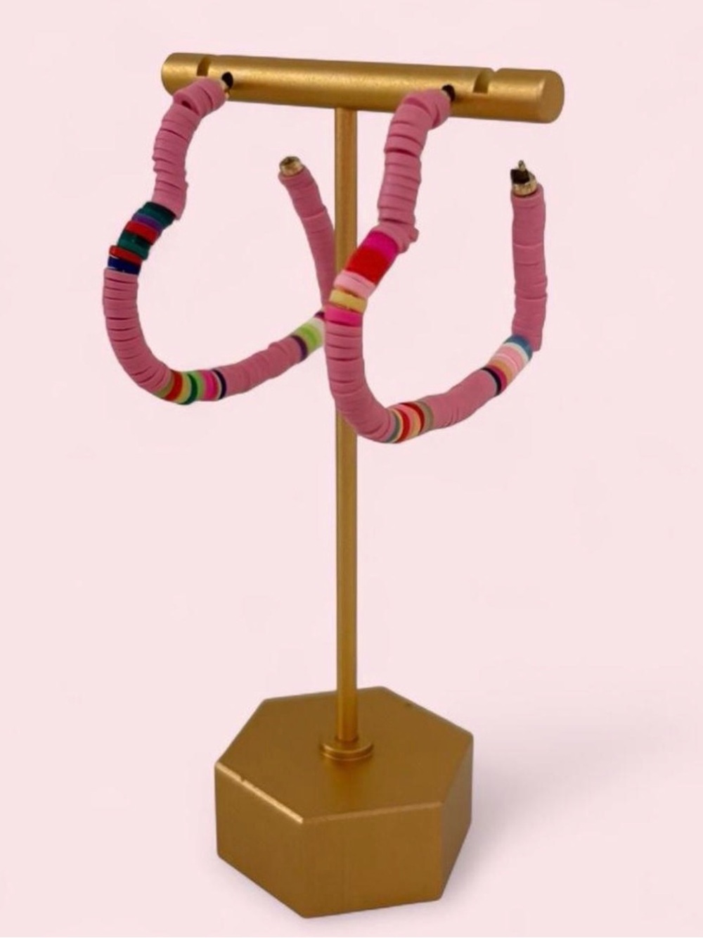 Colorful Beaded Preppy Heart Hoop Earrings